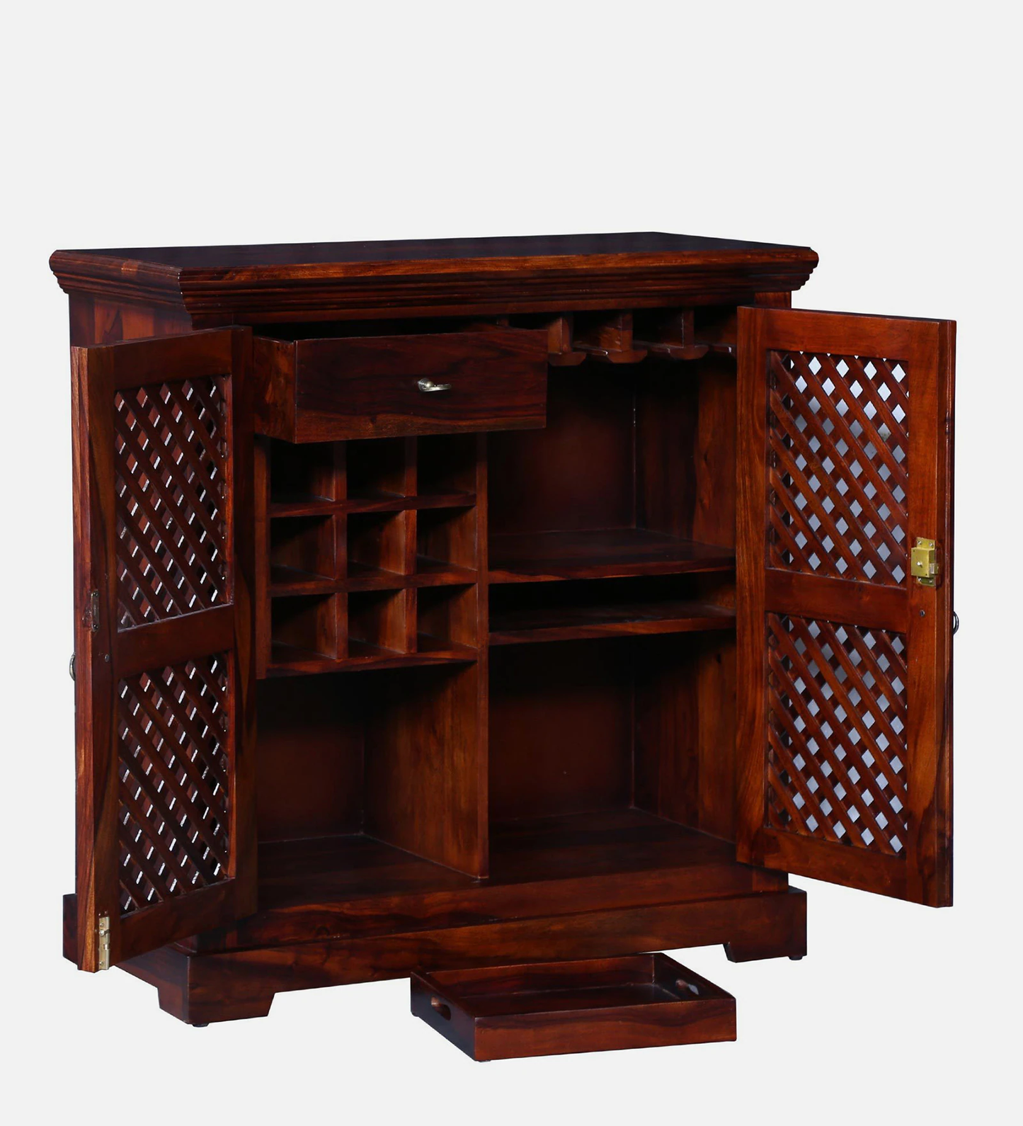 Traditional Sheesham Wood Bar Cabinet In Honey Oak Finish