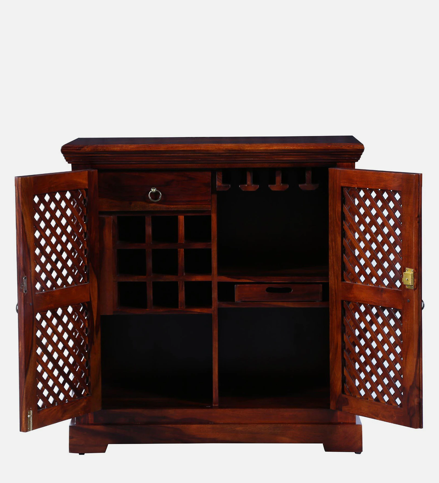 Traditional Sheesham Wood Bar Cabinet In Honey Oak Finish