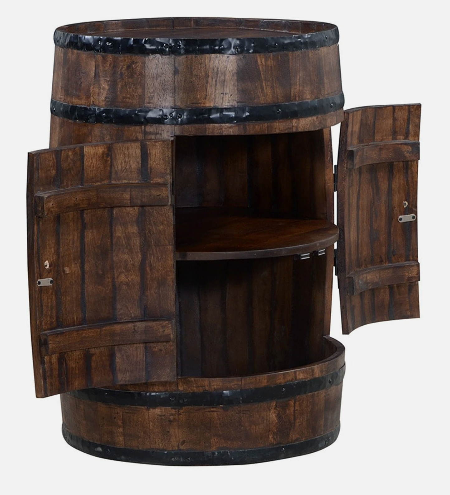 Barrel Solid Wood Bar Cabinet & Cabinet In Scratch Resistant Provincial Teak Finish